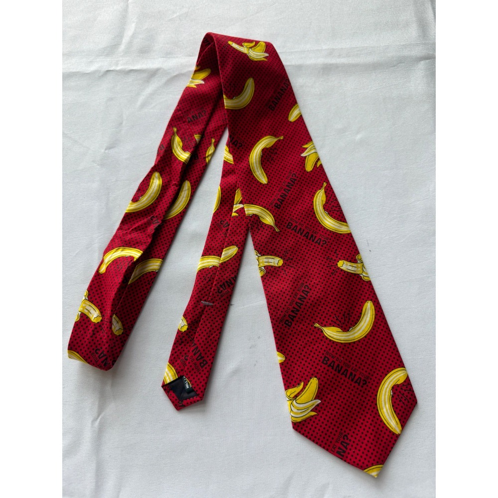 Joe Boxer Novelty Necktie Banana Print 100% Italian Cotton Red